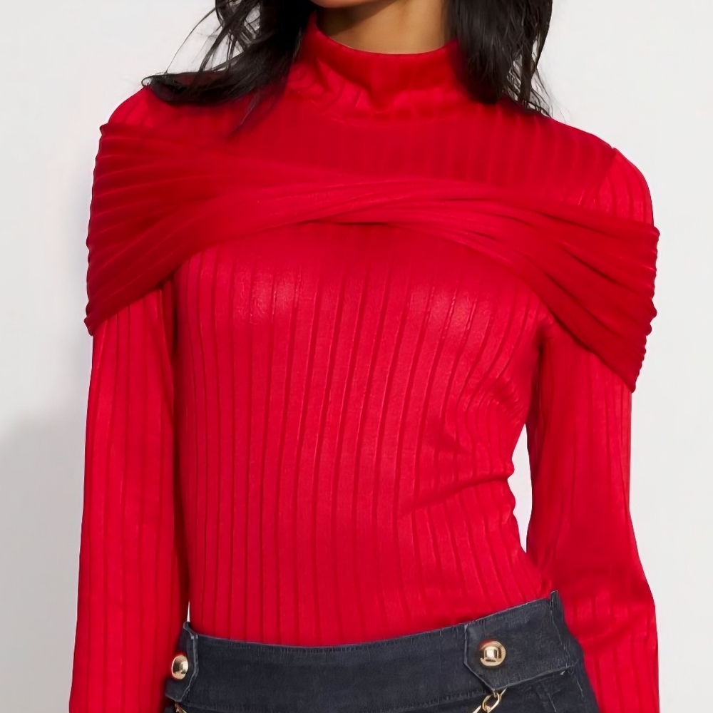 White House Black Market Vibrant Red Cowl Neck Sweater Size SP NWT